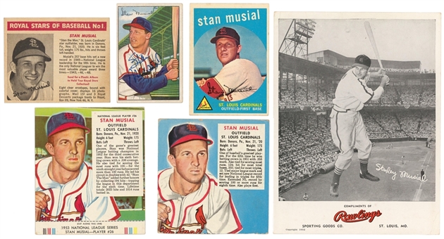 1950s Assorted Brands Stan Musial Trading Card and Photo Collection (6 Different) – Including Signed 1952 Bowman (Beckett PreCert)